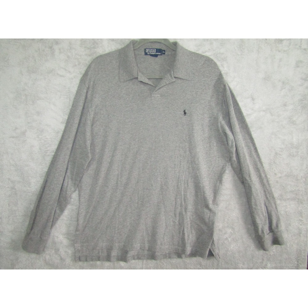 Polo Ralph Lauren Long Sleeve Polo Shirt Gray Heathered Cotton Men's XL
